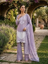 Women Lavender Kurta Palazzo Set Chinon Embroidered Dupatta Wear Ethnic Suit