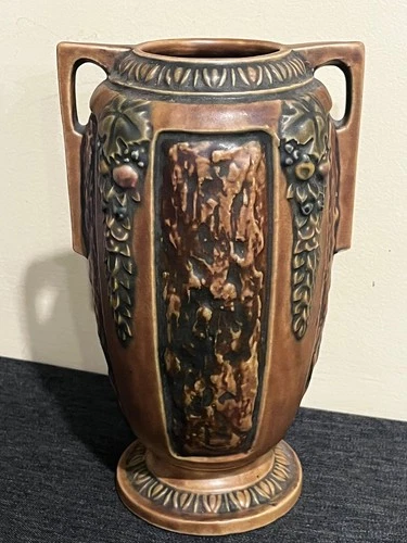 Lovely Antique Roseville 230 Florentine Vase Brown 8.1/4" Nice Condition!