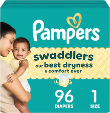 Swaddlers Diapers, Size 1 8-14 Lbs , 96 Count, Absorbent, Keeps Baby Dry and Co