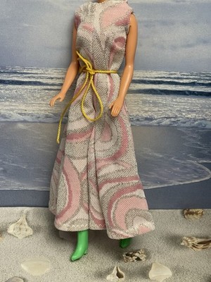 Vintage Barbie Doll Clothes: Unbranded Bell Bottom Jumpsuit Pink & Silver