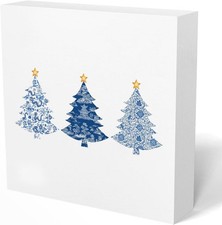 Blue and White Chinoiserie Christmas Tree Wooden Box Signs Gift