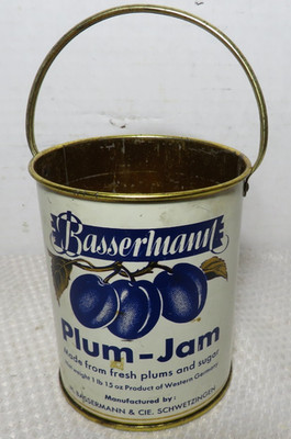 Vintage Advertising Bassermann Plum-Jam -Jelly Tin Pail Made West Germany Empty