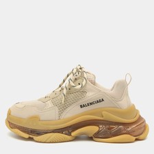 Balenciaga Triple S Clear Size 39 Beige Mesh and Leather Lace Up Sneakers