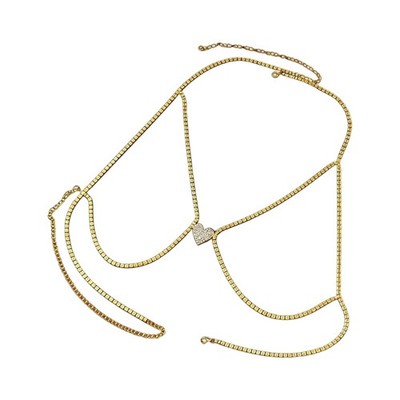 Sparkling Rhinestones Embellished Heart Tassels Chests Jewelry Body Chain for