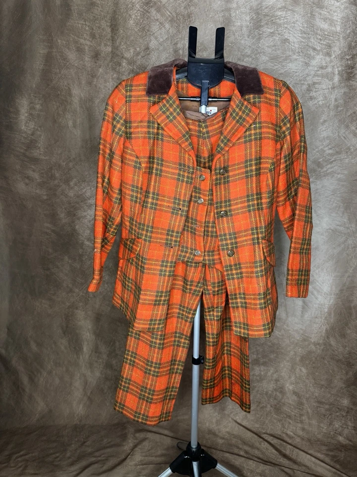 RARO De Colección Años 60 70 3 Piezas Mono a Cuadros Petit by Val Hughes Mod Traje Pantalón Chaleco Pantalones Foto 2 de 4