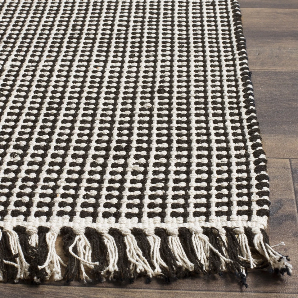 Alfombra Colección Montauk - 6' Cuadrada, Marfil y Negra, Hecha a Mano Tejido Plano B... Foto 3 de 4