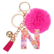 Alphabet Initial Letter Keychain Letter-N Cute Heart Resin Keyrings Deep Pink