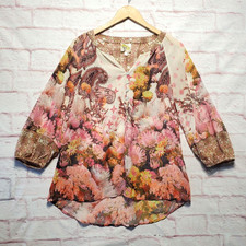 Fig Flower Floral Paisley Boho Peasant Blouse Cottagecore Balloon Sleeve Top M