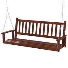 5ft Wooden Porch Swing Chair Heavy Duty Outdoor Hanging Bench 3 Person Capacity