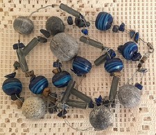 Halskette handgefertigt Unikat Lapis afrik. Glasperlen Marmorperlen Blautöne
