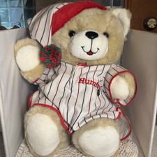 De colección Humfrey El Oso Peluche 20" Peluche Navidad Rayas Pijama Gorra de Noche