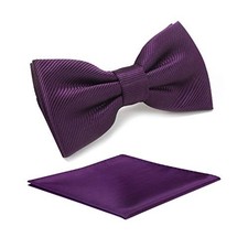 Boys Solid Pre-tied bow ties,Adjustable Tuxedo Plum Purple Bowtie pocket Square