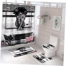 4Pcs African American Black Girl Waterproof Shower Curtain Sets for Girl-sit