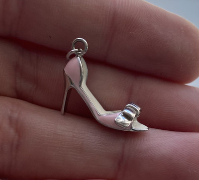 Sterling Silber High Heel Schuh Charm 925 Rosa Emaille Armband Geschenk Schmuck