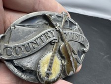 Vintage 1984 Siskiyou Country Music Buckle Banjo Fiddle Pewter Buckle Co. Inc