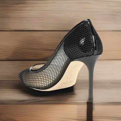 Jimmy Choo Romy 85 Mesh and Patent Lather Pumps.Black.EU38,5/ US8