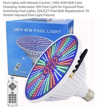 Pool Lights with Remote Control 120V 45W RGB Color Changing Underwater LED Light
