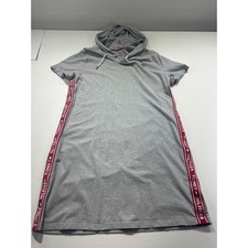 Tommy Hilfiger Womens Gray Short Sleeve Hooded Logo Tape T-Shirt Dress L