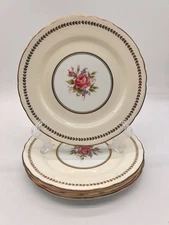 Set 4 Aynsley 7767 Bone China Pink Rose Gold Trim Scalloped Salad  Snack Plates