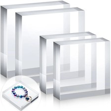 4 Pieces Acrylic Square Display Block 3 x 3 x 1 Inches, 4 x 4 x 1 Inches Clea