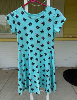 The Children's Place Girls XL/TG 14 Blue Cat Print Fit & Flare Dress Cotton