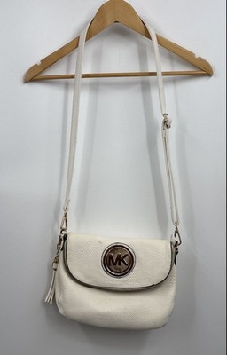 Michael Kors Women's White Adjustable Strap Tassel Zipper Pockets Crossbody Bag
