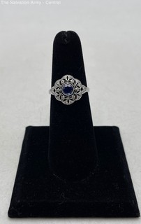 White Platinum Blue Sapphire Modern Jewelry Cocktail Ring Size 6 4.01g