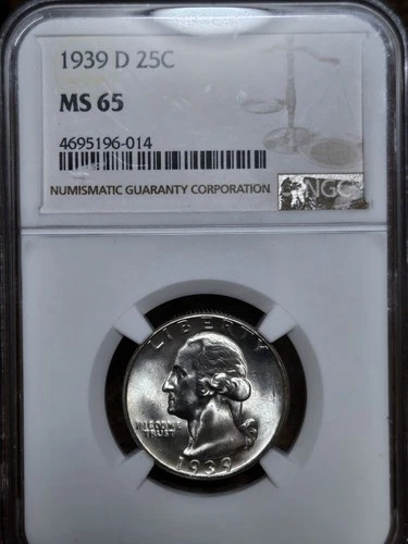 1939 D Washington Silver Quarter MS65 Blast White