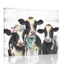Farmhouse Highland Cow Wall Art Rustic Milk Cow Picture for Country Kitchen H...