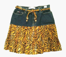 Vintage Tommy Hilfiger Denim/Cotton skirt-Sz 4 Tiger Print ruffle/belt