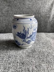 Chinese Ming Style Blue and White Dragon Pattern Jug with Mark - 9cm high