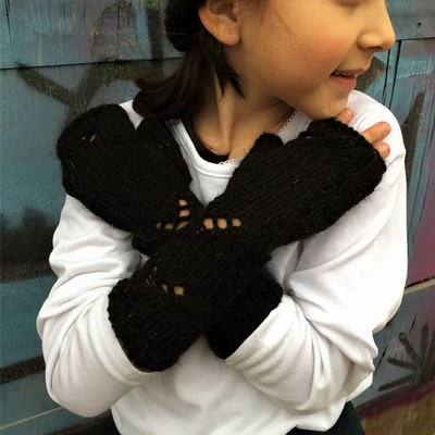 Alpaca Gloves - Girls' Black Fingerless Armwarmers, Fair Trade, Made in Chile