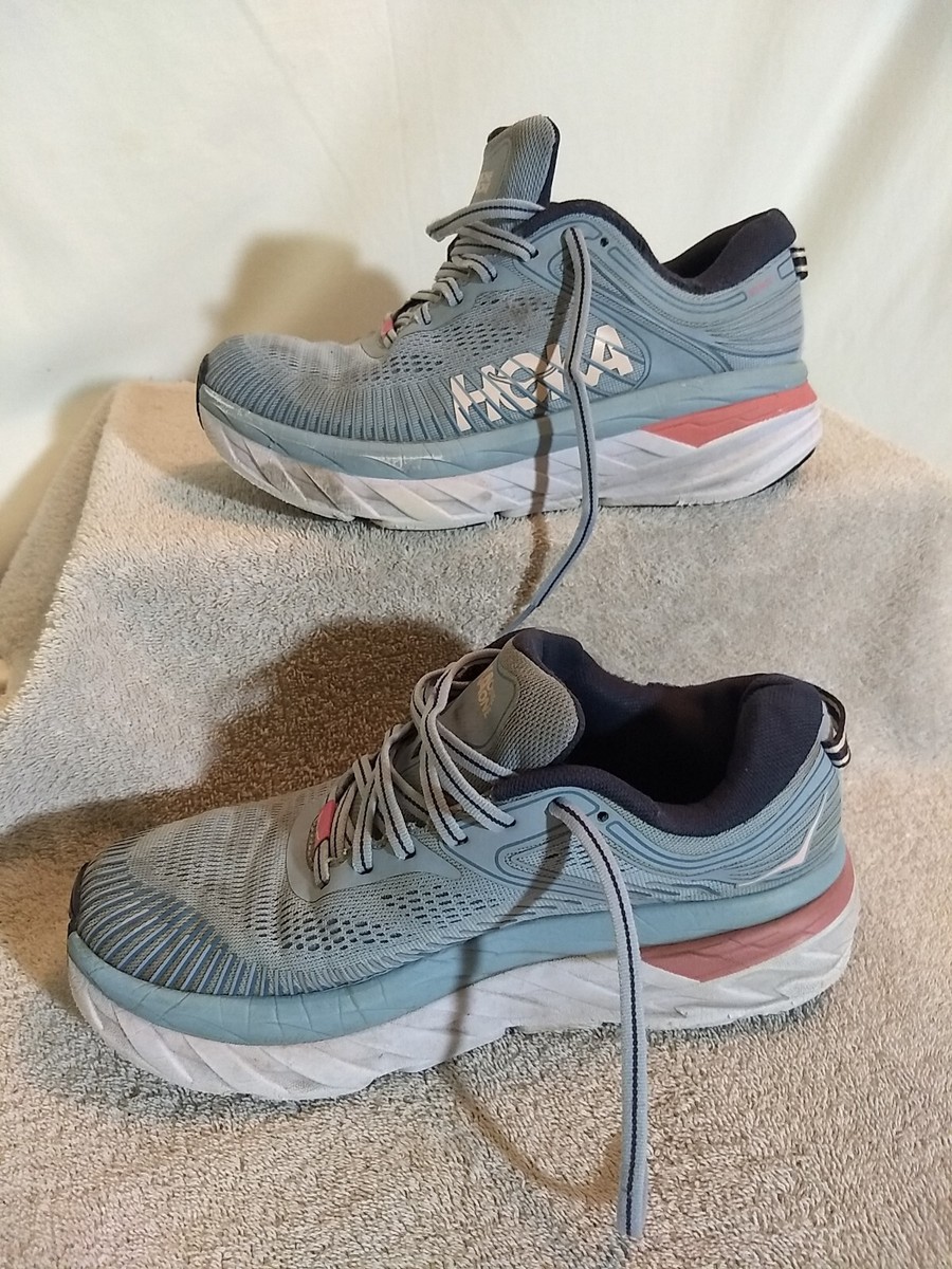 Hoka One One Womens Bondi 7 Light Blue Running Shoes, Size: 6.5