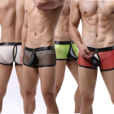 Men Sexy Front Open Backless Underwear Underpants Boxer Mesh Shorts Brief Pouch
