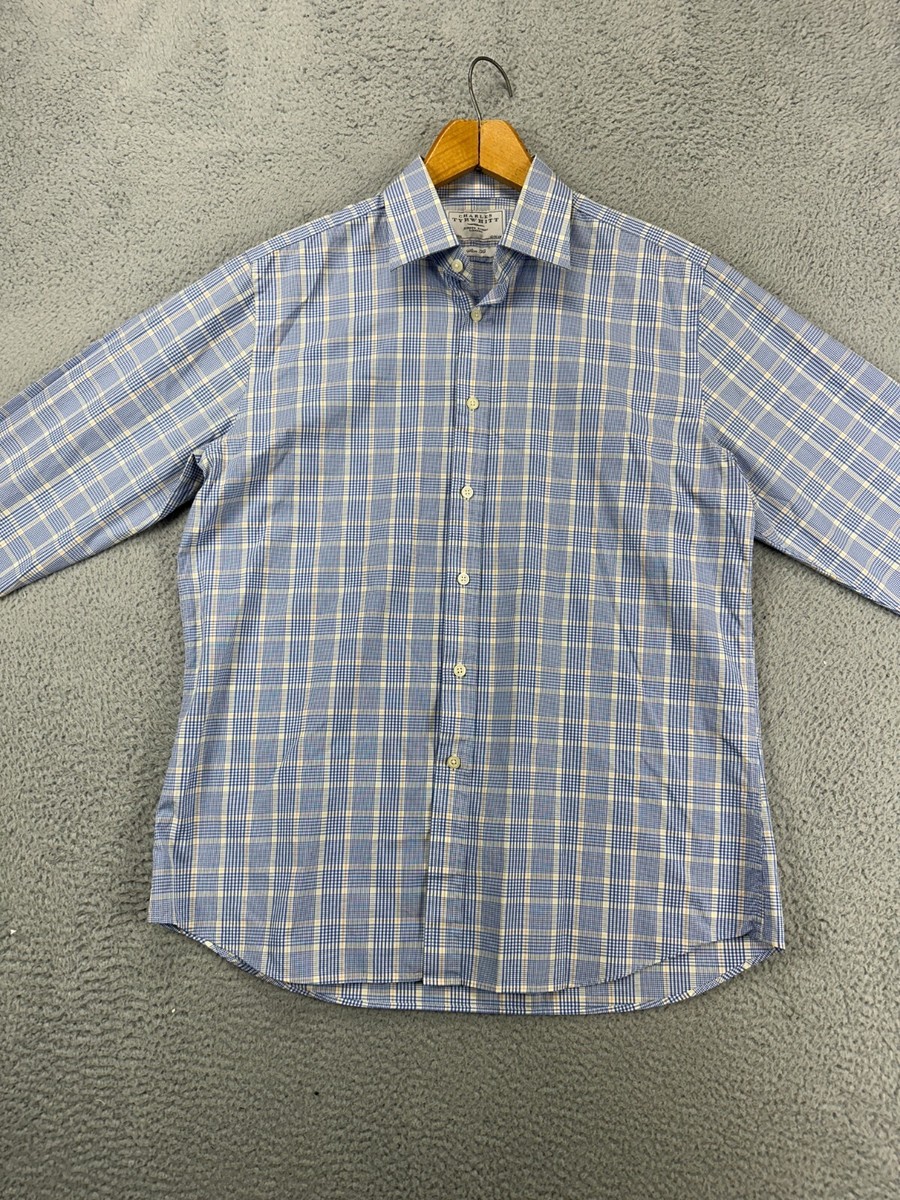 【MODERNIF】Tei Hound Check Shirt Charles Tyrwhitt Shirt Mens 16.5-34 Jermyn Street Blue Glen