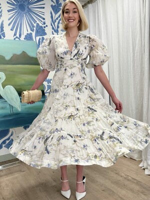 NEW SEASON* $725 Zimmermann Natura Pleated Floral Midi Dress Blue  