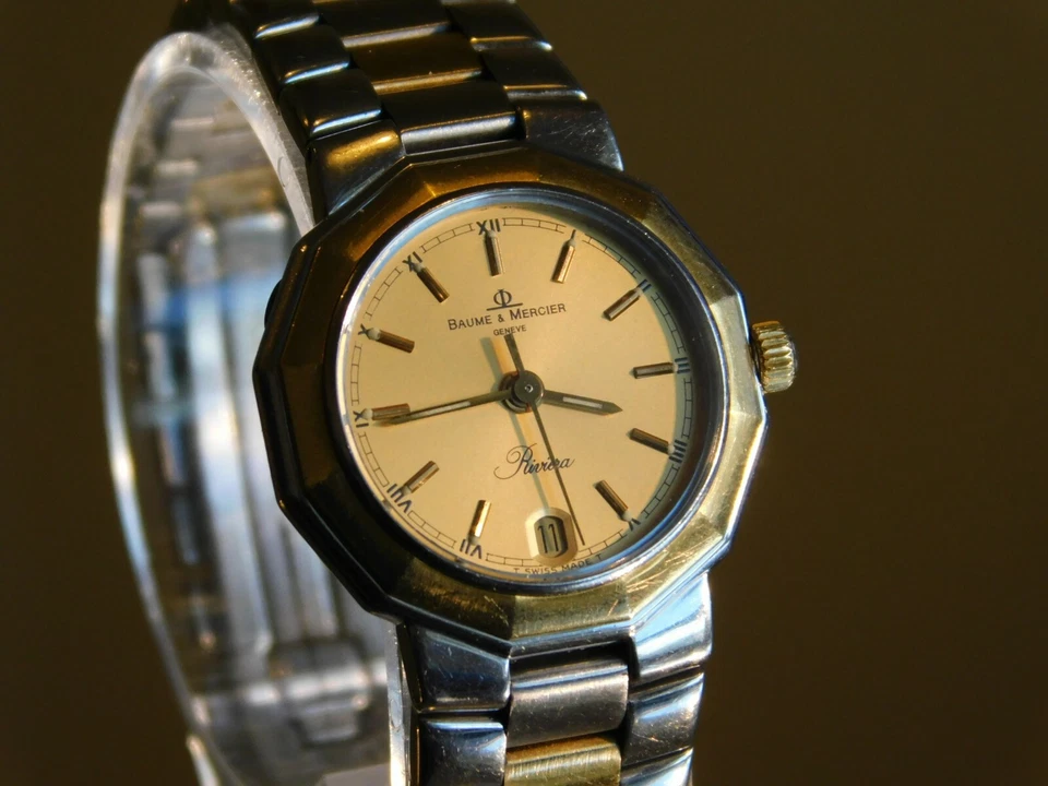 Reloj Pulsera Baume Mercier '' Riviera '' 18ct y Acero Inoxidable Reparado Cristal Nuevo Foto 2 de 4