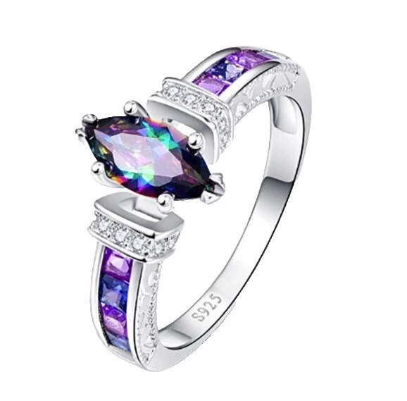 Silver Plated Beauty Mystic Topaz Fashion Rings