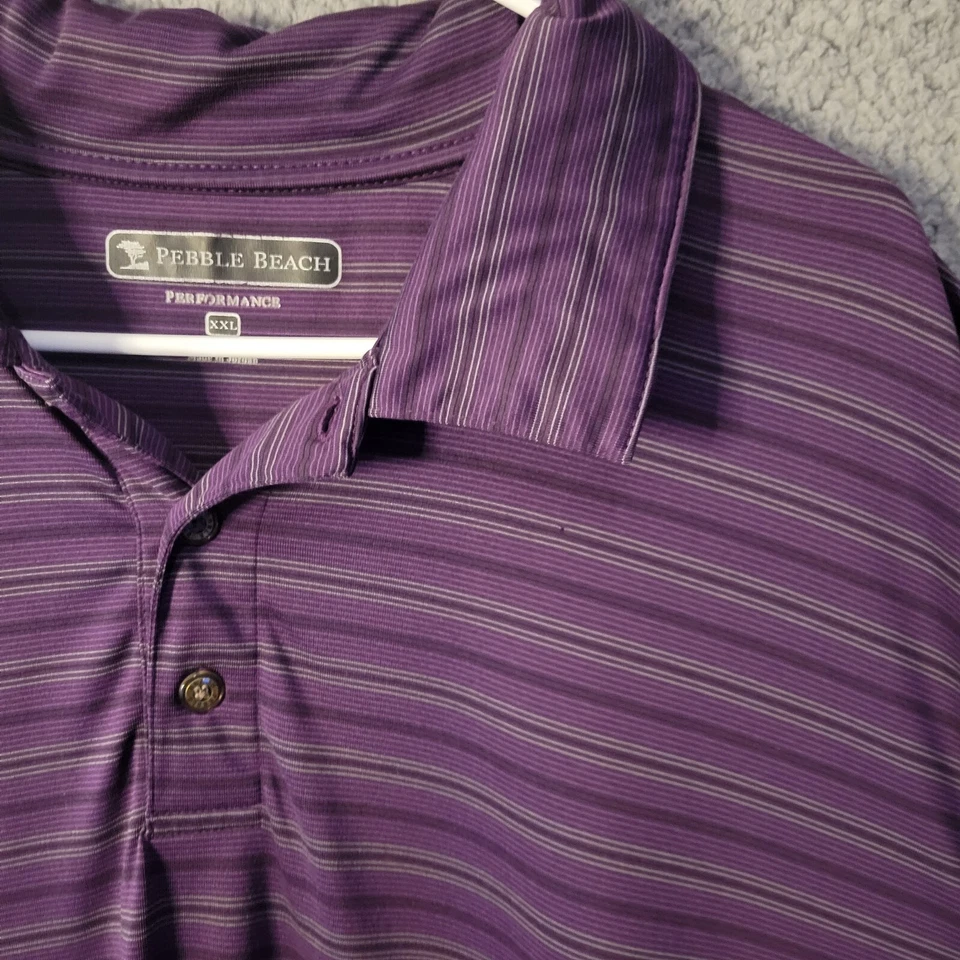 Pebble Beach Men's Performance Golf Polo 2XL Purple Striped Short Sleeve XXL - Image 2 of 4