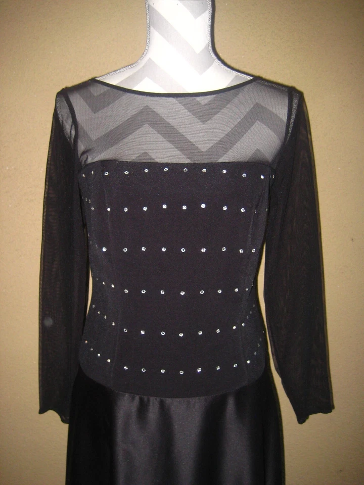 JS Collections black mesh/satin rhinestone bodice drop waist evening gown 10 - Image 2 of 4