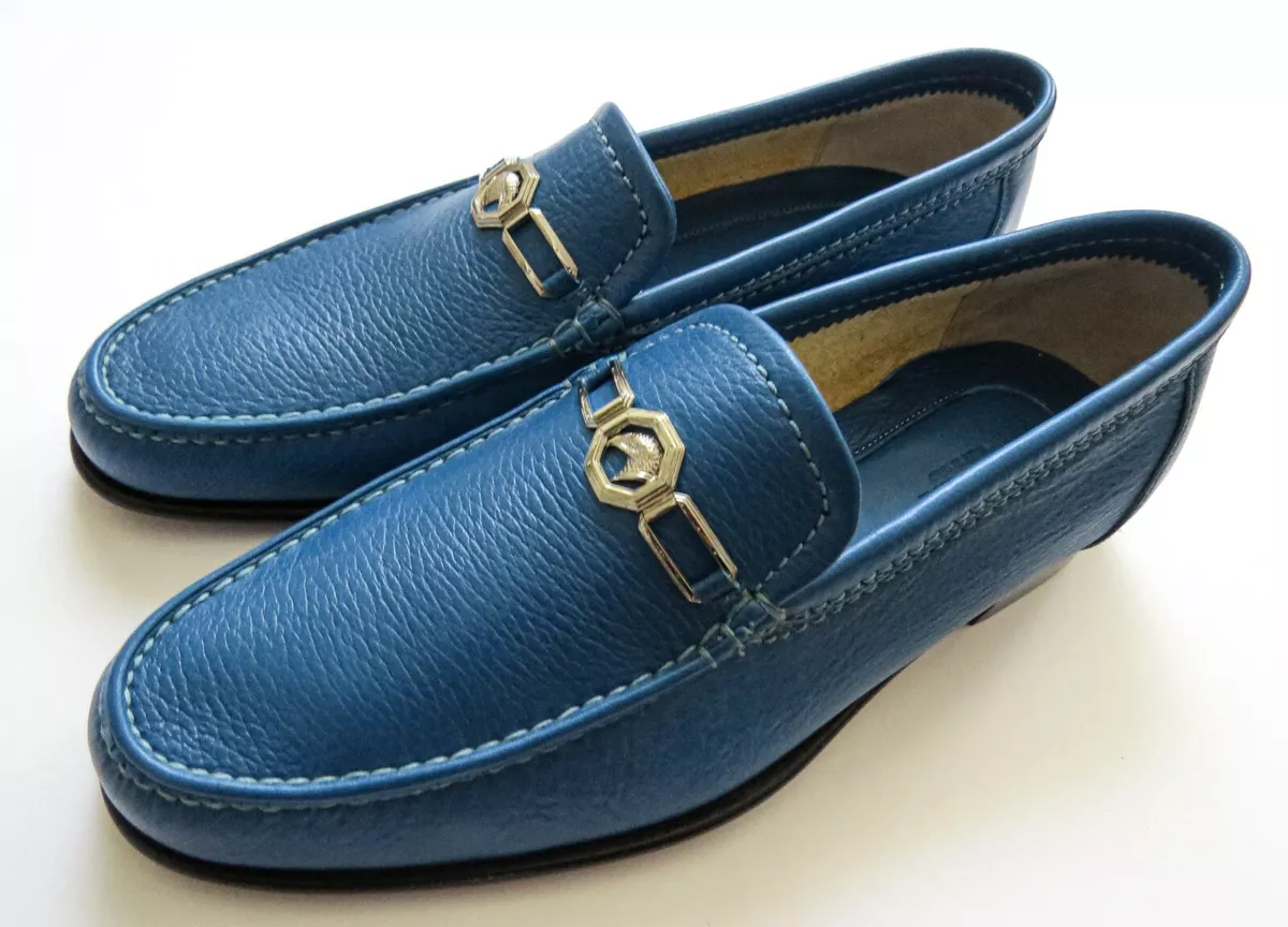 STEFANO RICCI Blue Grain Leather with Silver Eagle Shoes 7.5 US 40.5 Euro 6.5 UK