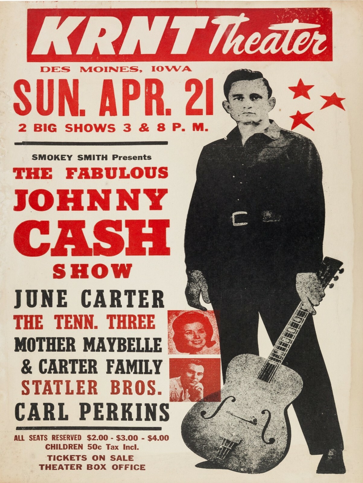 1968 Johnny Cash Concert Poster NEW Metal Sign KRNT Theater Des