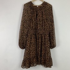 Old Navy Womens XL Leopard Print Balloon Sleeve Smocked Waist Dress Mob Wife