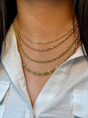 10K Rope Chain Yellow Gold 2mm-5mm Pendant Necklace Men Woman