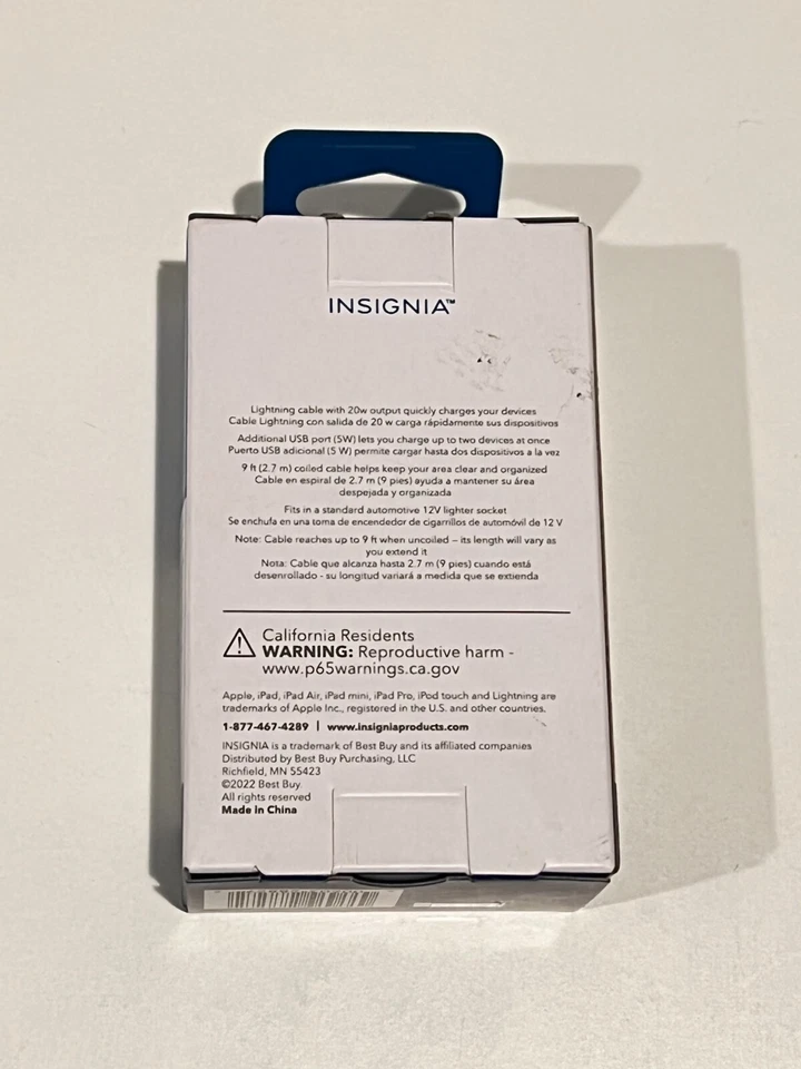 Cargador de coche rápido Insignia 25W con conector Lightning en espiral (certificado MFI) Foto 2 de 2