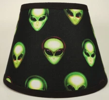 Green Alien Face Aliens  Black Fabric Lampshade Lamp Shade
