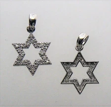 14kt white solid gold Star Of David diamond pendant necklace