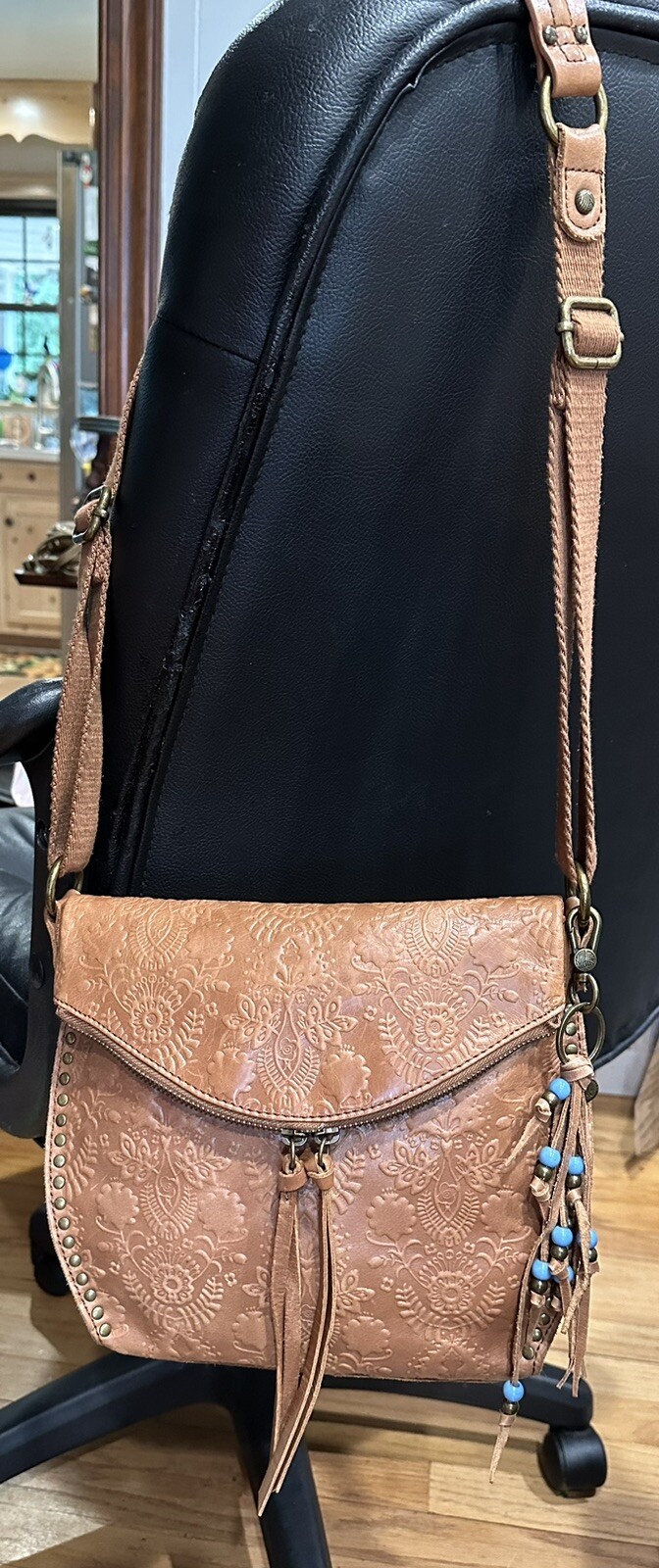 The Sak Silverlake Tobacco Leather Floral Embossed Crossbody Shoulder