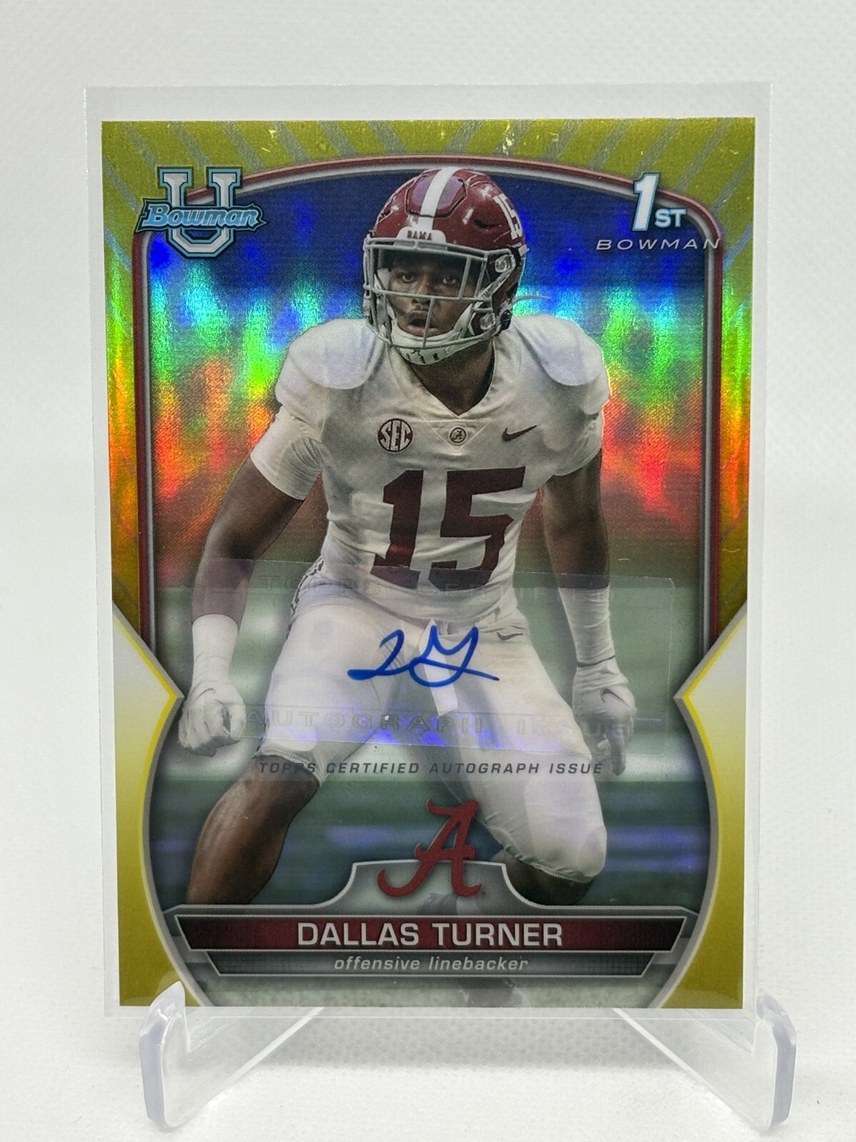 Dallas Turner 2022 Bowman Chrome U Prospect Auto Yellow Refractor #/75