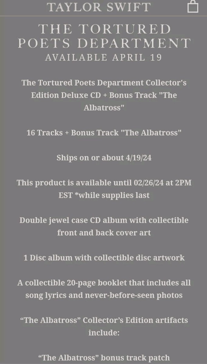 Taylor Swift デラックス盤CD TTPD 4種類 コンプリートセット Taylor Swift デラックス盤CD TTPD 4種類 コンプリートセット